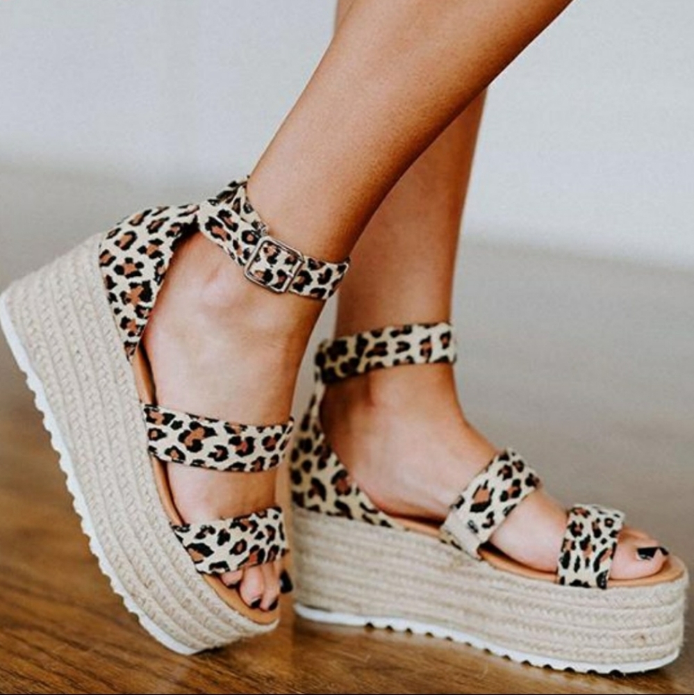 Leopard Wedge Ankle strap Espadrille - Picture 3 of 6